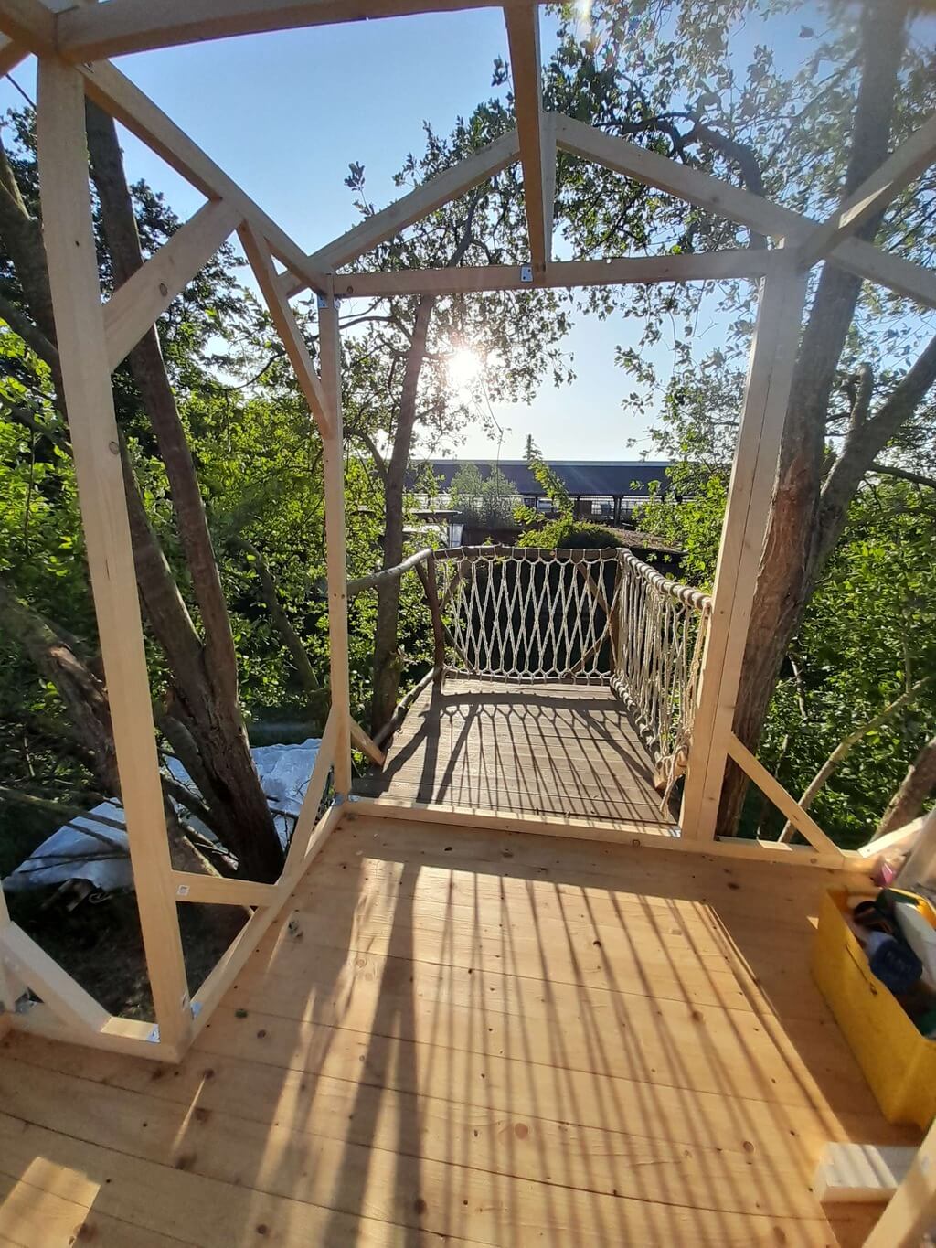 image of treehouse wall and roof frame